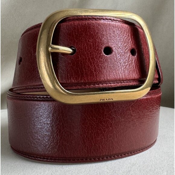 Prada Red Leather belt Brass buckle Size M 101 Cm 39.9 In - Picture 1 of 7